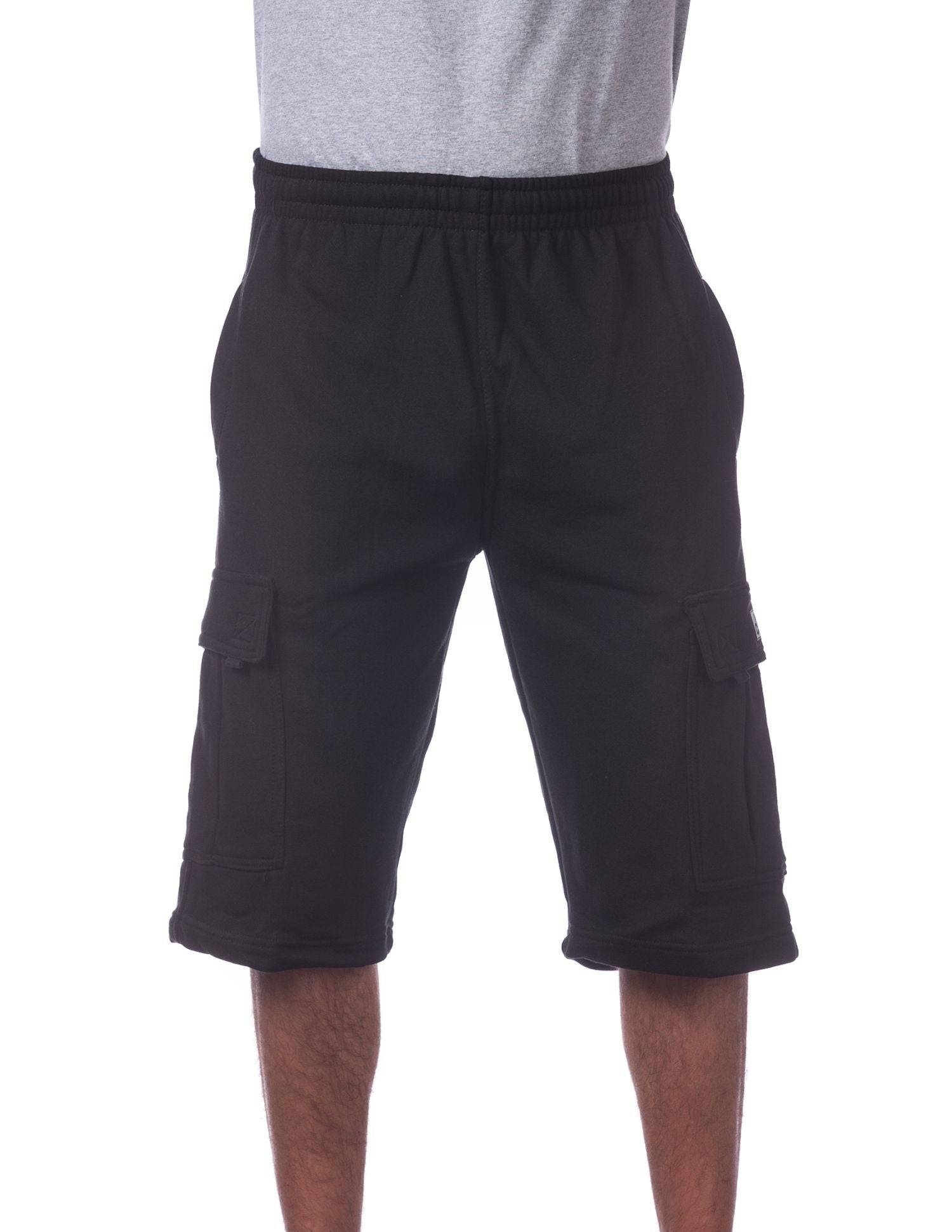 Dream USA Men's Heavyweight Fleece Cargo Shorts, Black, Medium