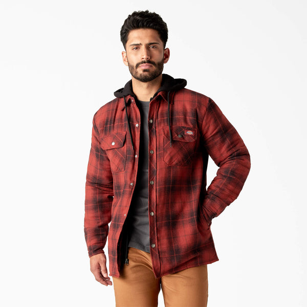 Dickies Fleece Hooded Flannel Shirt Jacket with Hydroshield